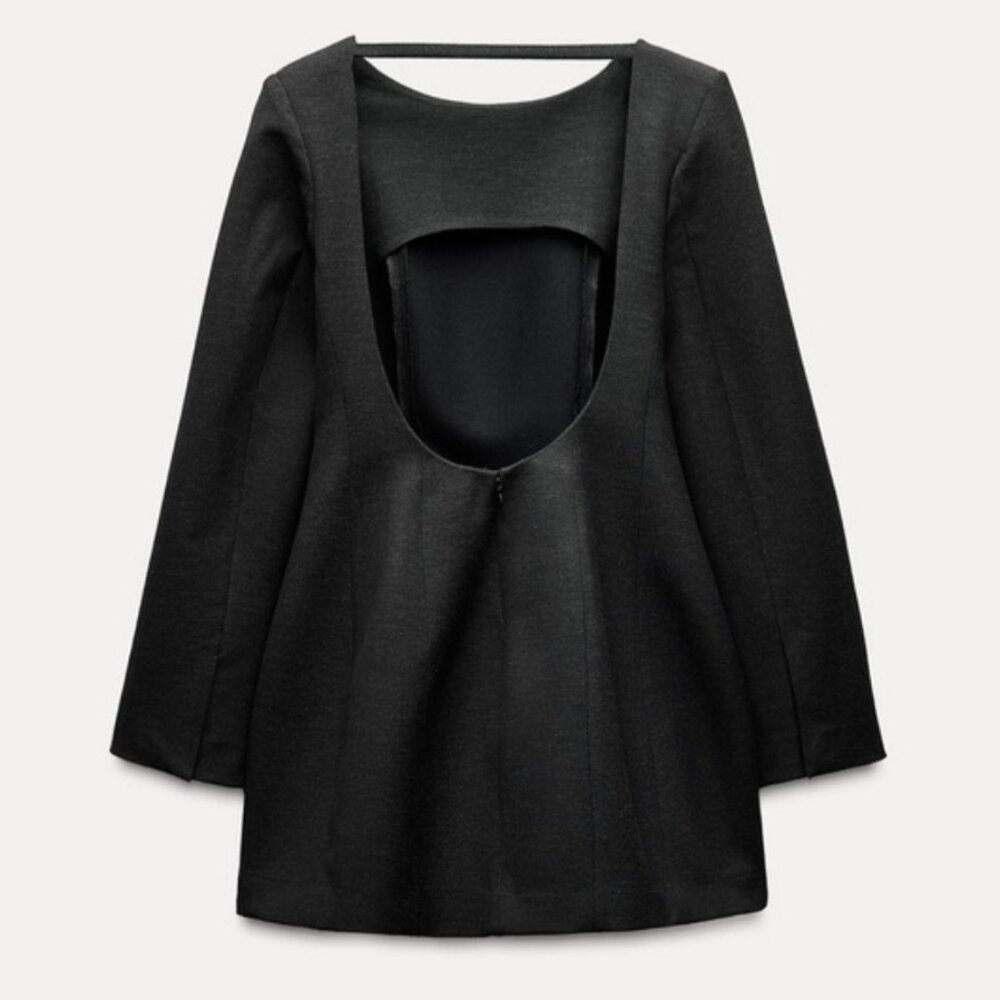 ZARA Round neck long sleeve mini dress. Balloon skirt. Open back. - Picture 3 of 6